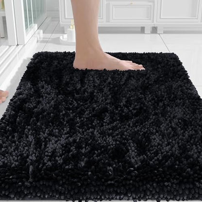 Yimobra Chenille Black Bathroom Rug, Ultra Soft Non Slip Bath Mat, 24 x 17 - color: Black, size: 24" X 17"