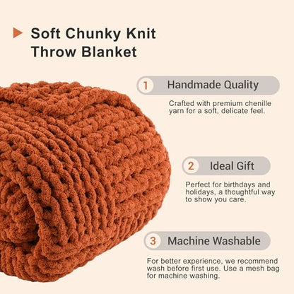Chunky Knit Throw Blanket for Couch, 50"x60" - color: Caramel