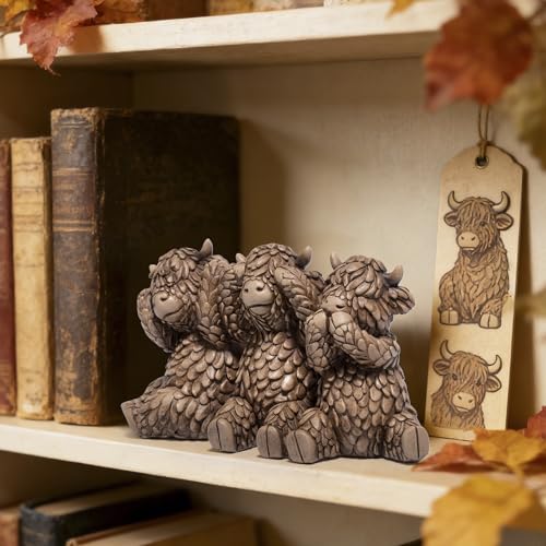 Hodao See Hear Speak No Evil Highland Cow Figurine - color: Three Wise Highland Cow