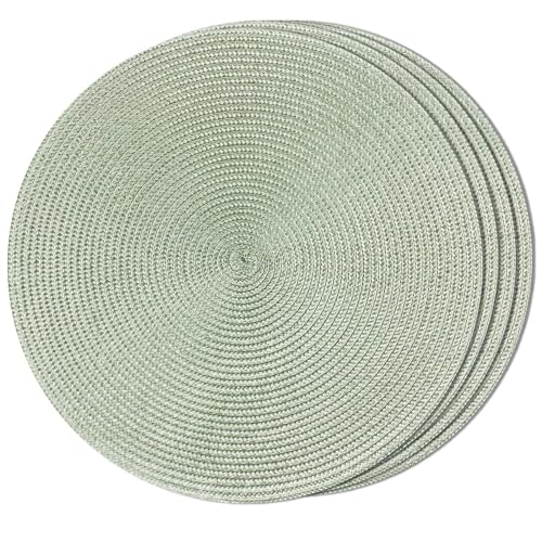 FunWheat Round Braided Placemats Set of 4 Table Mats for Dining Tables Woven Washable Non-Slip Place mats 15inch (Fog Green, 4pcs) - color: Fog Green, size: Set of 4