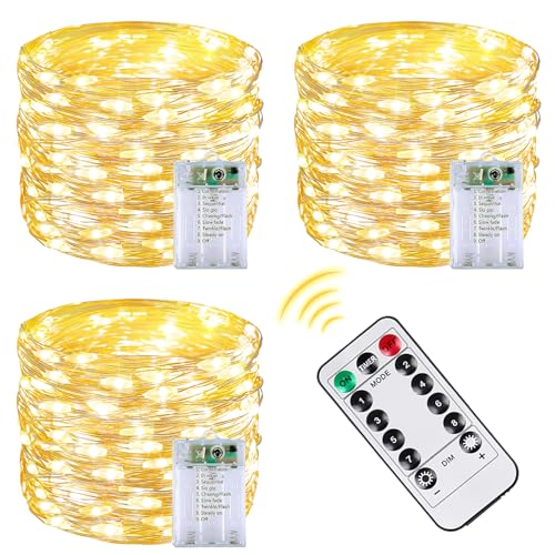 3 Pack 60 LED Fairy Lights Battery Operated with Remote, 20 FT Warm White - color: Warm White, size: 3PK（60LED with Remote）