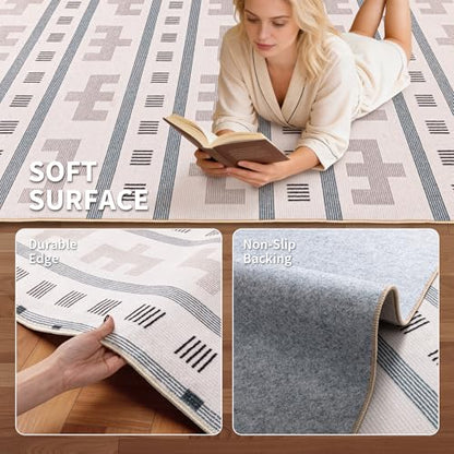 8x10 Washable Area Rug for Living Room, Neutral Geometric, Cream Beige - color: Cream Beige, size: 8' x 10'(Rectangular)