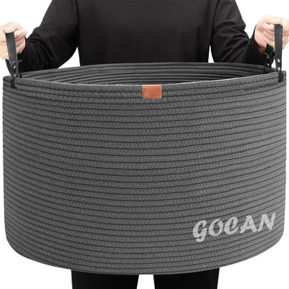 Cotton Rope Woven Laundry Basket 22"X 22"X 14" with handles(Dull grey) XXXL - color: Dkgrey