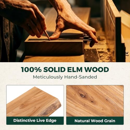 36in Live Edge Solid Elm Floating Shelves, Natural, Set of 2 - color: Natural Color, size: Live Edge 36 inch, 2Packs
