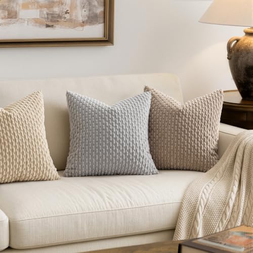 MIULEE Decorative Throw Pillow Covers 16x16 Light Brown Textured Corduroy - color: Light Brown, size: 16" x 16" (Pack of 2)