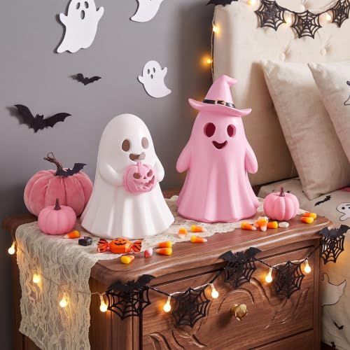 Fumete 2 Pcs Pink Halloween Decorations Indoor, Light Up Cute Ghost Couple - style: Pink Ghosts