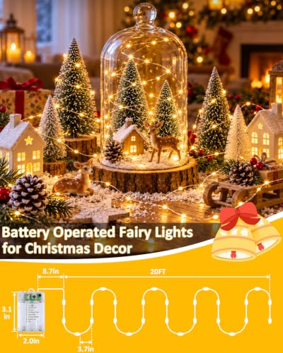 3 Pack 60 LED Fairy Lights Battery Operated with Remote, 20 FT Warm White - color: Warm White, size: 3PK（60LED with Remote）