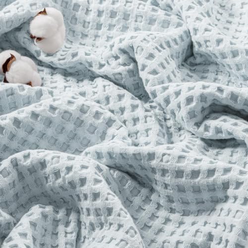 Exclusivo Mezcla 100% Cotton Throw Blanket for Couch, Ice Blue - color: Ice Blue, size: Throw (50" x 60")