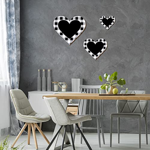 Jetec 3 Pcs Wood Heart Wall Decor Farmhouse Plaque, Black Heart Plaid - style: Rustic