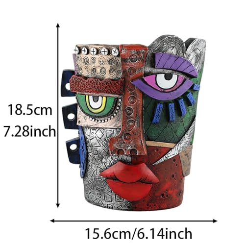 Picasso-Inspired Abstract Face Flower Pot | Unique Head Planter with Drainage Hole | Vibrant Colors & Quirky Art Decor (Abstract Human face) - color: Abstract Human Face
