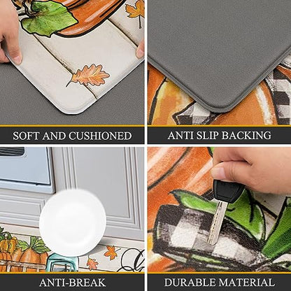 Pauwer Fall Kitchen Rugs Set of 2, Pumpkin Truck Anti Fatigue Kitchen Mat - color: Blue Truck