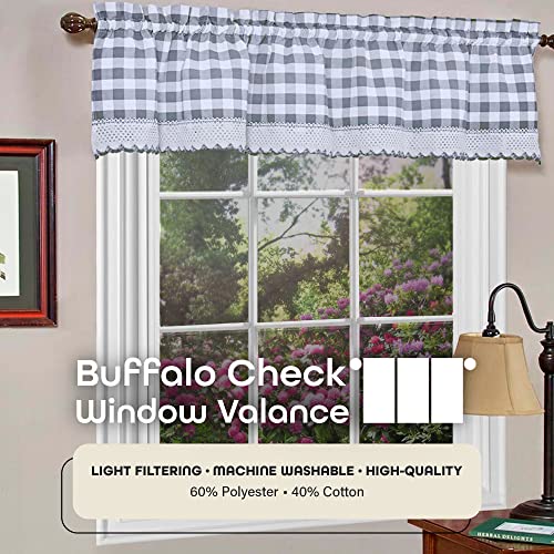 Buffalo Check Valance Curtains, 58 x 14 in, Grey & White Plaid - color: Grey, size: 58"W x 14"L (Pack of 1)