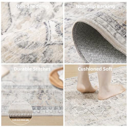 Washable Living Room Area Rug: 4x6 Bedroom Rug Non Slip Soft Boho Carpet - color: Beige White and Black, size: 4' x 6' (Rectangular)