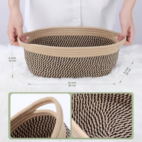 Large Gift Basket Empty with Handles, 12x8x5 inch - Medium Woven Rope Bin for Adult, Men, Boys, Pet Toys, Shelves - With Gift Bag & Ribbon, Washable, Resuable - Dark Brown - color: Black Jute(1PC), size: 1 Pack
