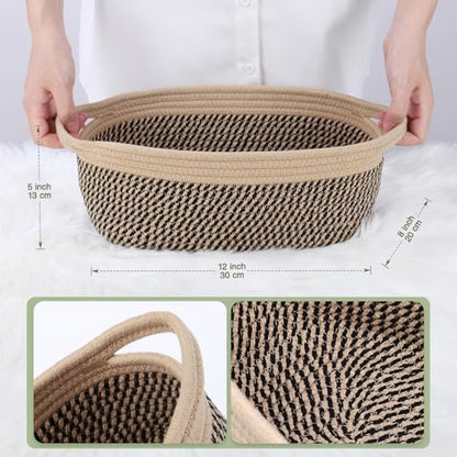 Large Gift Basket Empty with Handles, 12x8x5 inch - Medium Woven Rope Bin for Adult, Men, Boys, Pet Toys, Shelves - With Gift Bag & Ribbon, Washable, Resuable - Dark Brown - color: Black Jute(1PC), size: 1 Pack