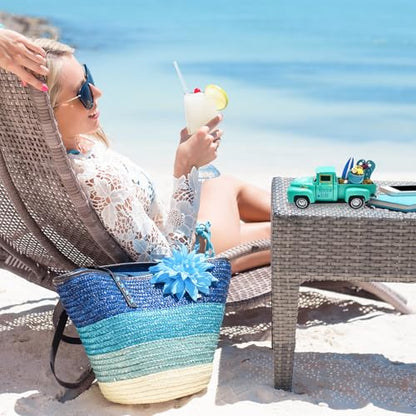Beach Decor Metal Truck with Mini Fake Beach Buckets Surfboards Flip Flops - color: Beach - Aqua Blue