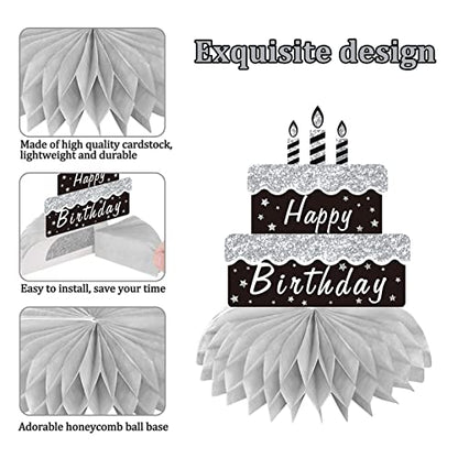 Black White Silver Birthday Decorations Honeycomb Centerpiece for Women Men