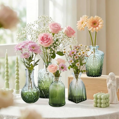 17Pack Glass Bud Vases in Bulk Dark Green Small Mini Vase for Flowers - color: Geen and White