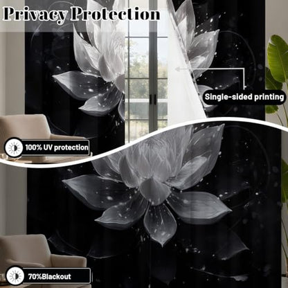 Black and Grey Blackout Curtains, Lotus Drapes 63 inches length, 2 Panels - color: Black and White, size: 52"W x 63"L (Pack of 2)