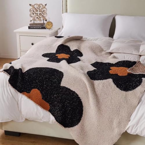 GY Blanket Throw Big Flower Pattern Throw Fuzzy Fleece Microfiber for Couch Chairs Sofa Girls Women Home Decorative All Season, 51"x71", Beige