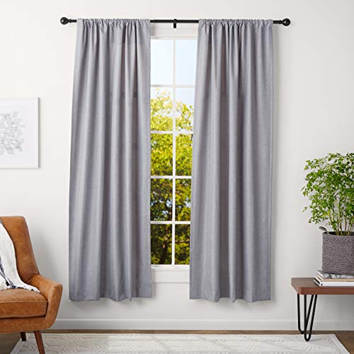 Amazon Basics Adjustable Curtain Rod for Windows with Round Finials, 1-Inch Rod, 36" to 72", Black, 1-Pack - color: Black, size: 36" to 72"