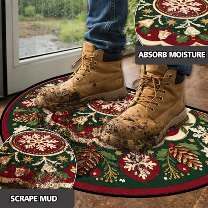 Christmas Half Round Door Mat 24"x36", Non-Slip Indoor Entryway Rug - color: Multicolor-13