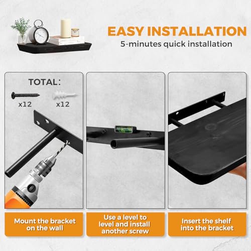 16x6.8x1.6in Slanted Solid Wood Floating Wall Shelves 2-Pack Black - color: Black, size: 16"-Set of 2
