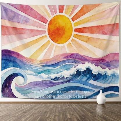 KJHL Boho Sun Tapestry Mental Health Wall Hanging for Bedroom 60" x 44" - color: Colourful, size: 60"L x 44"W