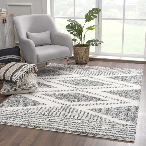 Hauteloom Atlas Moroccan Farmhouse Kitchen Hallway Entryway Shaggy Runner Rug - Bohemian Shag Rug - Plush High Pile - Southwestern Boho Soft Carpet - Black, Cream, Grey, Beige - 2'7" x 7'3" - color: Charcoal, Cream / Trunding, size: 2'7" x 7'3" (Runner)