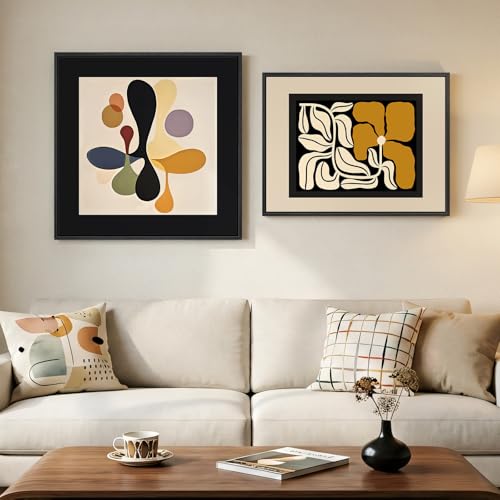 Framed Mid Century Modern Abstract Boho Wall Art Bedroom, 24x24 & 24x18 In - color: Colorful, size: 24" W x 24" H x 1 Pcs + 24" W x 18" H x 1 Pcs