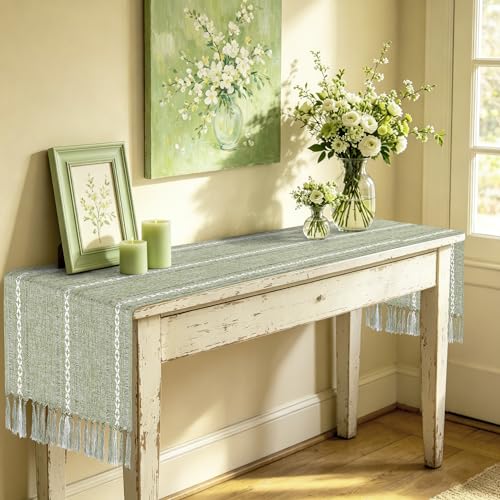 Sage Green Table Runner 15 x 72 Inches, Cotton Linen Coffee Table Cover - color: Sage Green, size: 72 inch