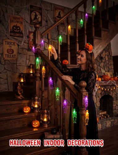 8.5FT Halloween String Lights Plug in with 10 LED Dropping Skeleton Lights - color: Dropping Skeleton Lights
