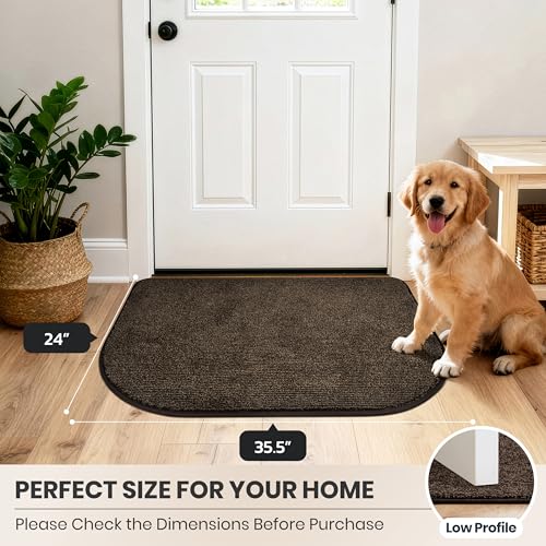 PURRUGS Dirt Trapping Door Mat, 24" x 35.5"(Half Round), Heathered Brown - color: Heathered Brown, size: 24" X 35.5" (Half Round)