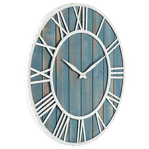30" Coastal Wall Clock - Metal & Solid Wood Noiseless Weathered Beach Blue Wall Clock - color: Coastal Blue, size: 30-inch