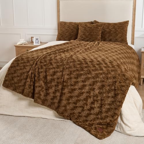 Faux Fur Rabbit Throw Blanket,Super Soft Plush Thick Warm Blanket,Fuzzy Luxury Plush Decorative Blanket for Couch Bed Sofa-Brown(60 * 90inch) - color: Brown, size: 60*90 inch