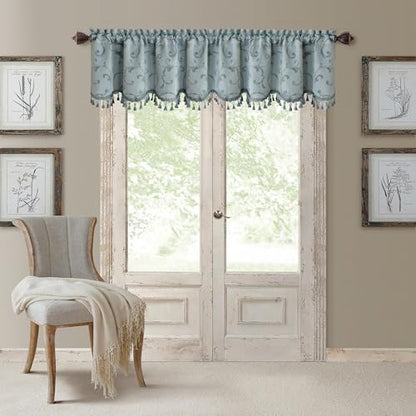 Mia Beaded Scallop Valance, Blue - 52" W x 19" L - color: Blue