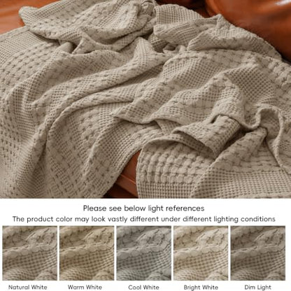 PHF Lightweight 100% Cotton Waffle Throw Blanket for Couch, Taupe - color: 03 Taupe, size: Throw(50"x60")