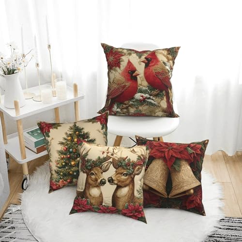 Christmas Throw Pillow Covers 18 X 18 Inch Set of 4 Decorative Cushion Cover Home Decor for Sofa Chair Couch Bedroom Living Room - color: Christmas