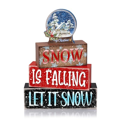 Britimes Tiered Tray Decor Set, 4 Pack, Wooden Table Sign, Christmas Winter - style: Snow Globe Christmas