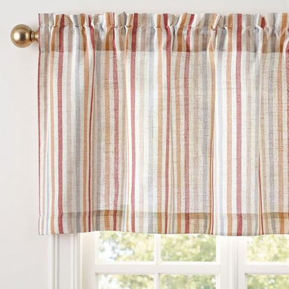 jinchan Linen Boxter Stripe Valances for Window 16 inch,Muti Red,1 Panel - color: Boxter Stripe | Multi Red on Linen, size: 50"W x 16"L (Pack of 1)