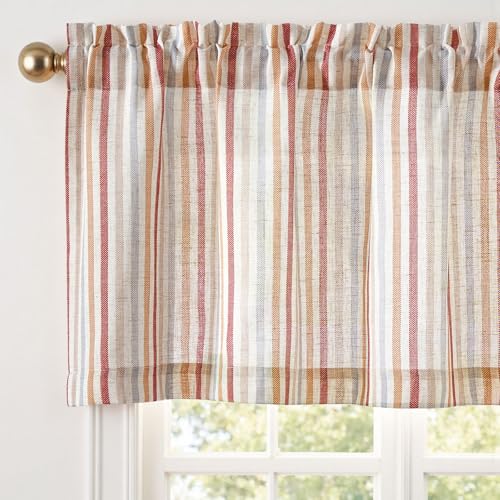 jinchan Linen Boxter Stripe Valances for Window 16 inch,Muti Red,1 Panel - color: Boxter Stripe | Multi Red on Linen, size: 50"W x 16"L (Pack of 1)