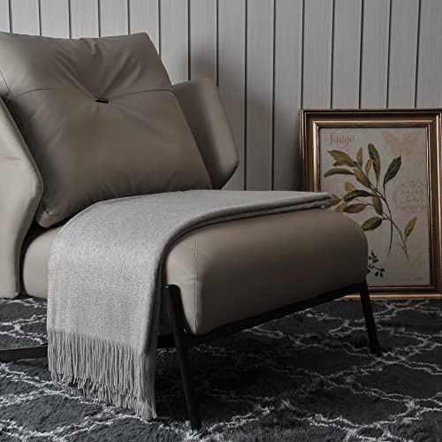 EP Mode 100% Pure Cashmere Throw Blanket for Sofa, Lt. Heather Grey - color: Lt. Heather Grey