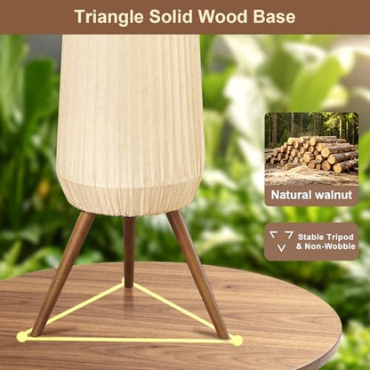 61'' Oatmeal Fabric Pleated Floor Lamp, Walnut Wood Tripod Base