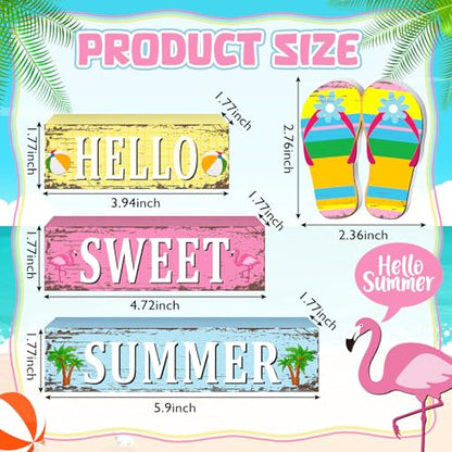 Geelin 4 Pcs Summer Flip Flop Wood Table Decor Hello Sweet Summer Sign - style: Summer
