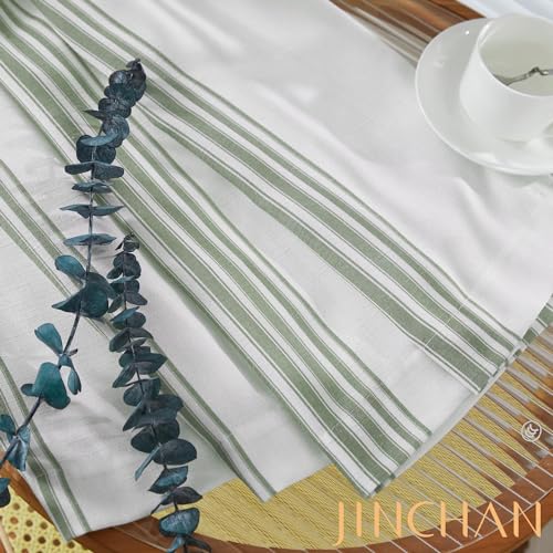 jinchan Linen Balanced Stripe Valances for Window 16 inch,Green,1 Panel - color: Balanced Stripe | Green, size: 50"W x 16"L (Pack of 1)