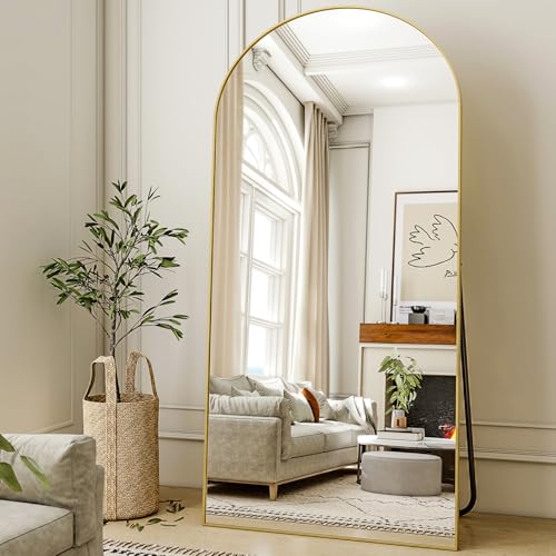 XRAMFY 78"x38" Gold Arched Full Length Mirror with Aluminum Alloy Frame - color: Gold, size: 78"L x 38"W
