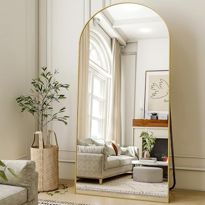 XRAMFY 78"x38" Gold Arched Full Length Mirror with Aluminum Alloy Frame - color: Gold, size: 78"L x 38"W