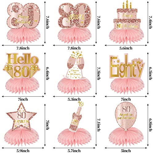 Turypaty Pink Rose Gold 80th Birthday Honeycomb Centerpieces Decorations for Women, 9Pcs Happy 80th Birthday Table Centerpieces Party Supplies, Eightieth Year Old Birthday Table Toppers Decor - style: Pink Rose Gold 80th