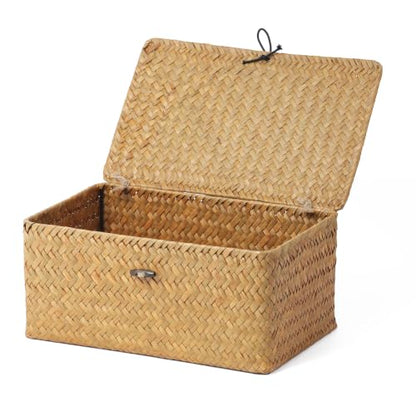Nonam Medium Wicker Basket with Lid,Seagrass Shelf Storage Basket,Natural - color: M-Natural