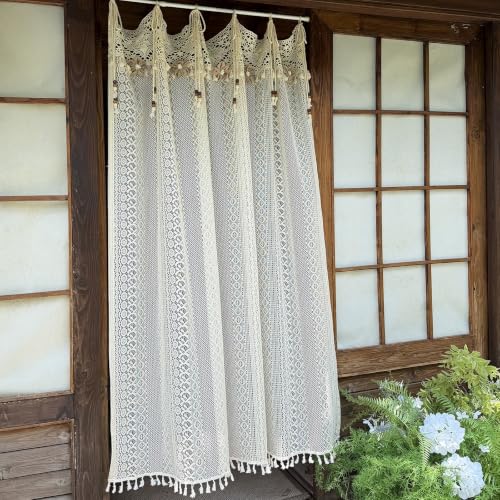 Boho Crochet Lace Sheer Curtains for Living Room Doorway Entryway Window - size: 55"W x 63"L (Pack of 1)